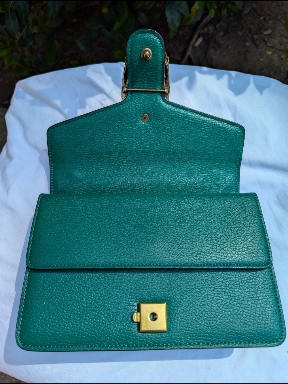 Tiffany & Fred Paris Crested Dragon Emerald Green Leather Bag Silver Chain NWT - Picture 8 of 16